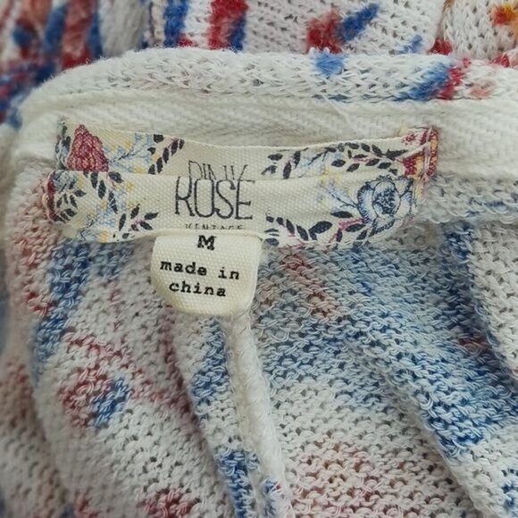 Pink Rose Cardigan Bohemian Floral Lace Short Sleeve Womens Size Medium - Picture 4 of 6